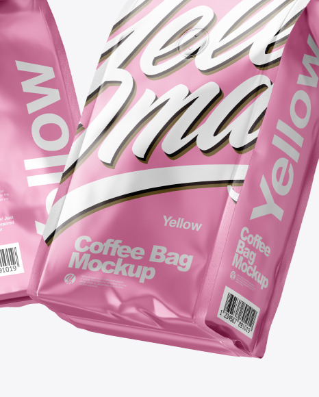 Two Matte Metallic Coffee Bag Packaging Mockup PSD #7