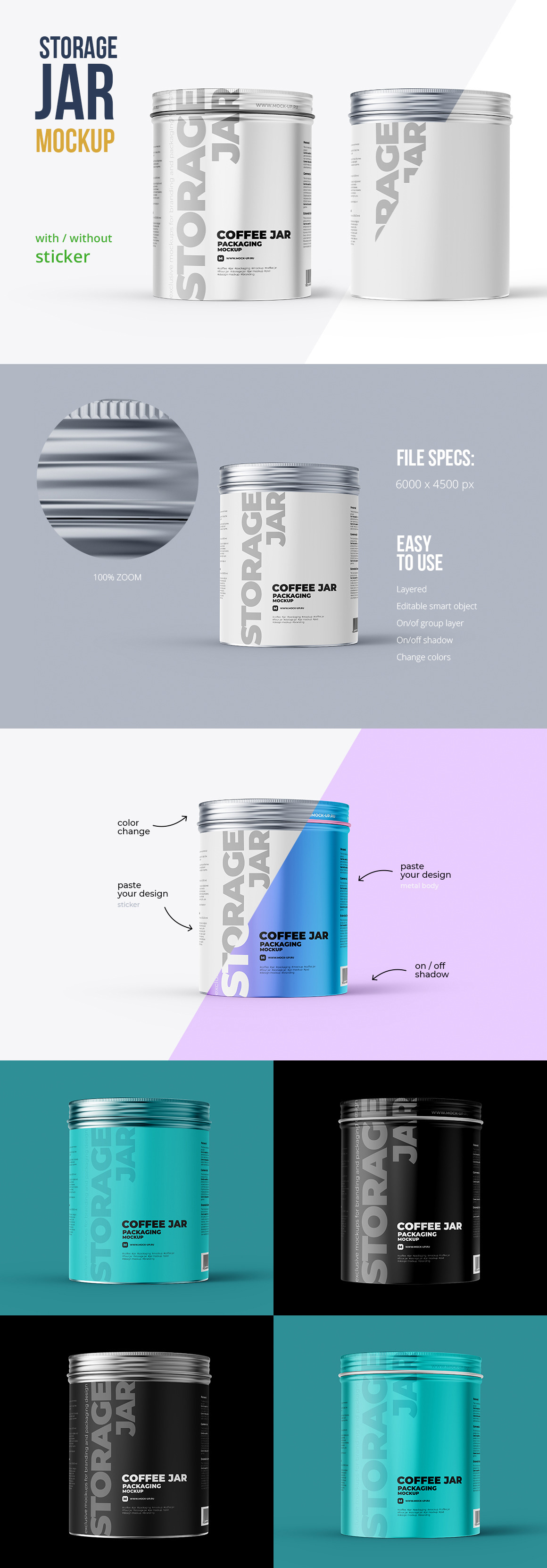 Download Metallic Storage Closed Jar Front View 2 Psd In Packaging Mockups On Yellow Images Creative Store