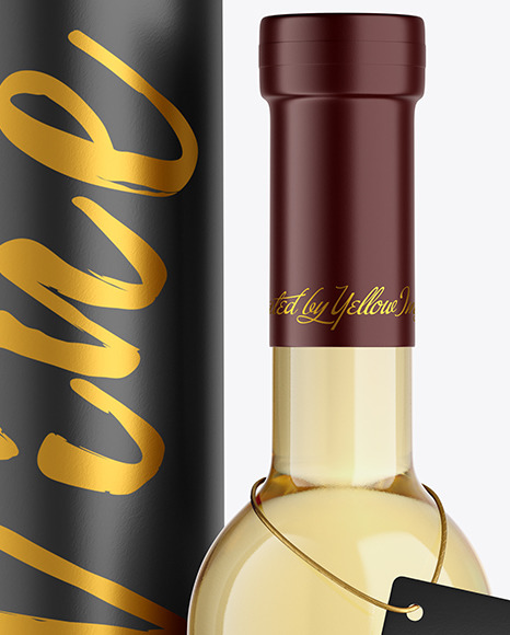 Download Clear Glass White Wine Bottle With Tube Mockup In Bottle Mockups On Yellow Images Object Mockups