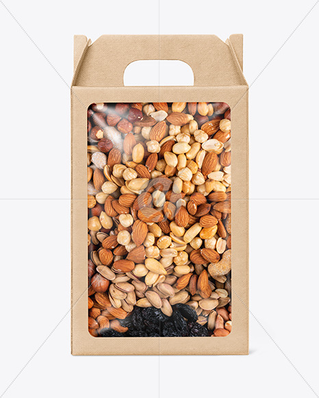 Download Kraft Box W Mixed Nuts Mockup In Box Mockups On Yellow Images Object Mockups