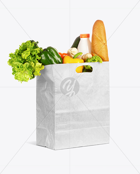 Kraft Paper Bag With Food Mockup In Bag Sack Mockups On Yellow Images Object Mockups