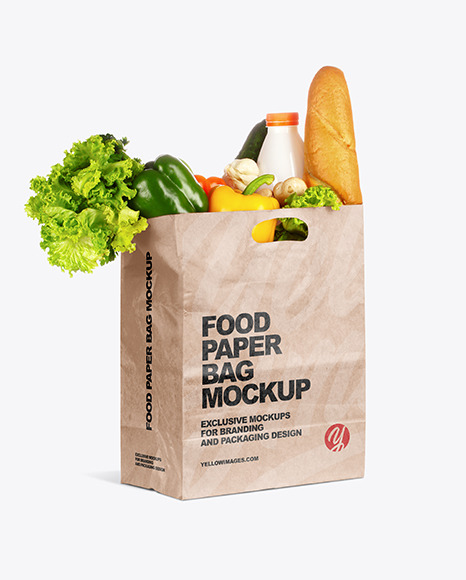 Kraft Paper Bag With Food Mockup In Bag Sack Mockups On Yellow Images Object Mockups