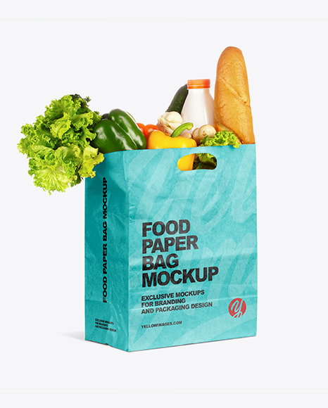 Download Kraft Paper Bag With Food Mockup In Bag Sack Mockups On Yellow Images Object Mockups