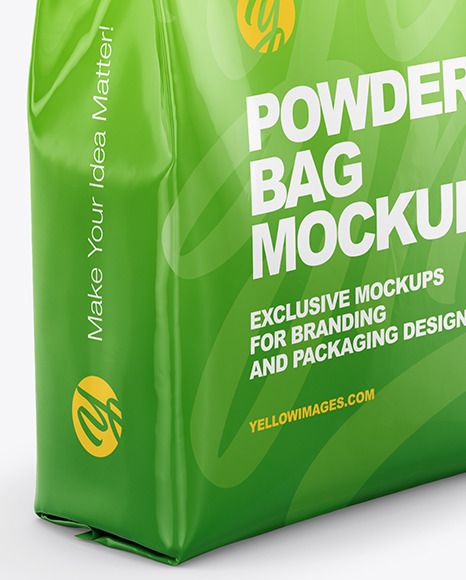 Download Glossy Powder Bag Mockup Half Side View In Bag Sack Mockups On Yellow Images Object Mockups