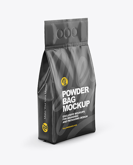 Download Glossy Powder Bag Mockup Half Side View In Bag Sack Mockups On Yellow Images Object Mockups