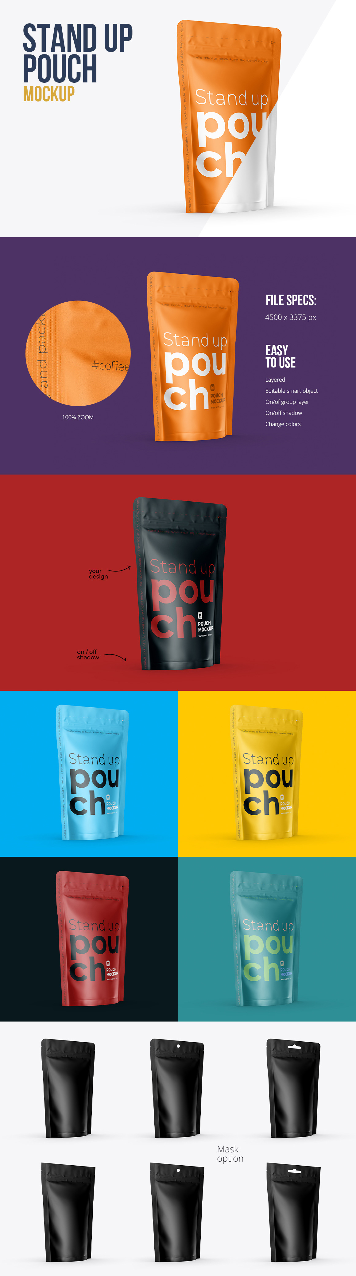 Download Zipper Stand Up Pouch Mockup Half Side View In Packaging Mockups On Yellow Images Creative Store