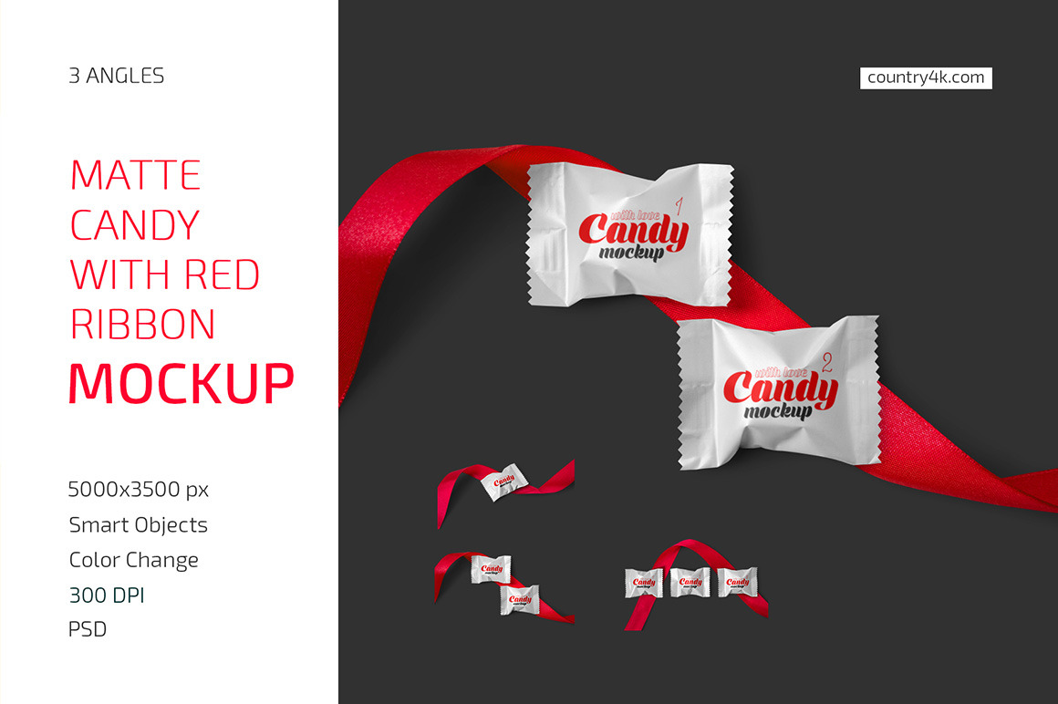 Download Matte Candy With Red Ribbon Mockup Set In Packaging Mockups On Yellow Images Creative Store