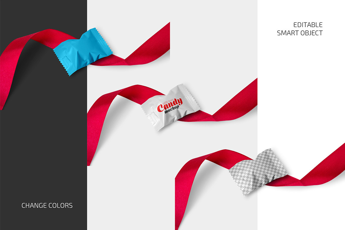 Download Matte Candy With Red Ribbon Mockup Set In Packaging Mockups On Yellow Images Creative Store