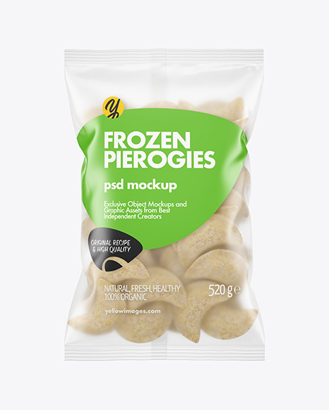 Matte Plastic Bag With Frozen Pierogies Mockup In Bag Sack Mockups On Yellow Images Object Mockups