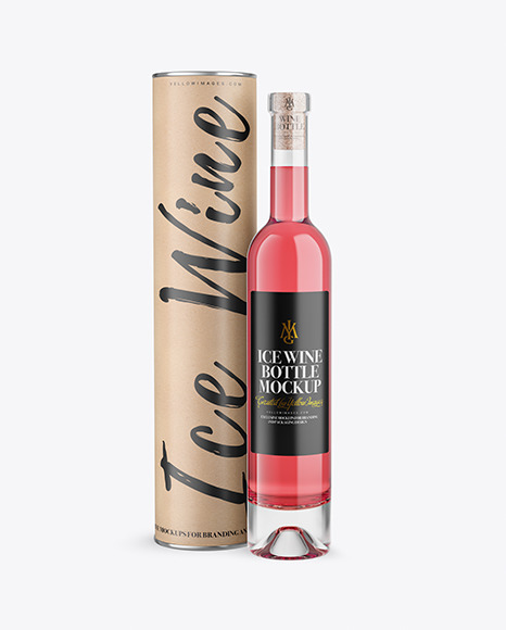 Clear Glass Pink Wine Bottle With Tube Mockup PSD #1