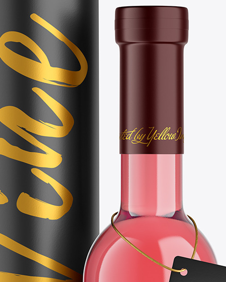 Clear Glass Pink Wine Bottle With Tube Mockup PSD #6