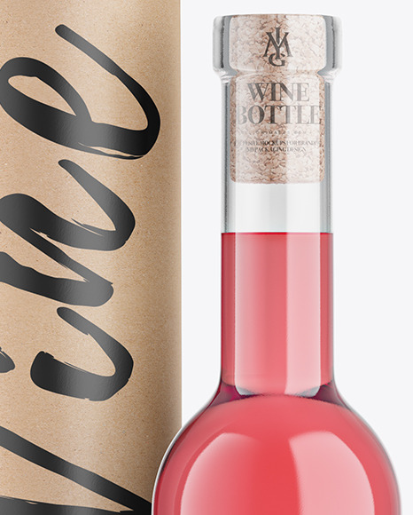 Clear Glass Pink Wine Bottle With Tube Mockup PSD #7