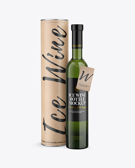 Green Glass White Wine Bottle With Tube Mockup