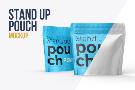 Download Square Zipper Stand Up Pouch Front And Half Side In Packaging Mockups On Yellow Images Creative Store