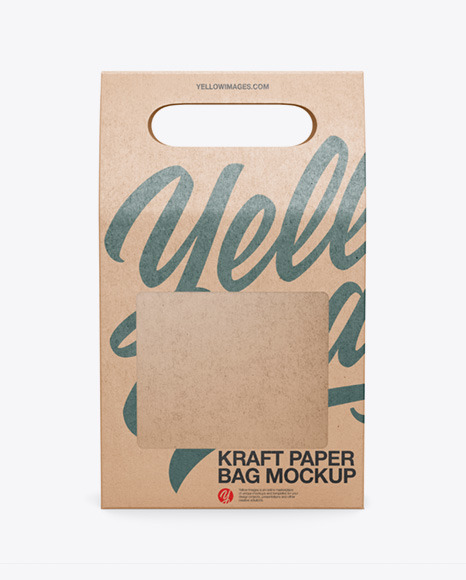 Download Kraft Paper Bag With A Window Mockup In Bag Sack Mockups On Yellow Images Object Mockups