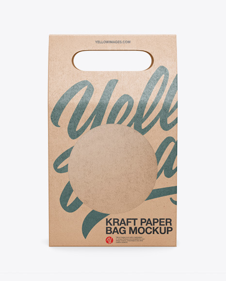 Download Kraft Paper Bag With A Window Mockup In Bag Sack Mockups On Yellow Images Object Mockups