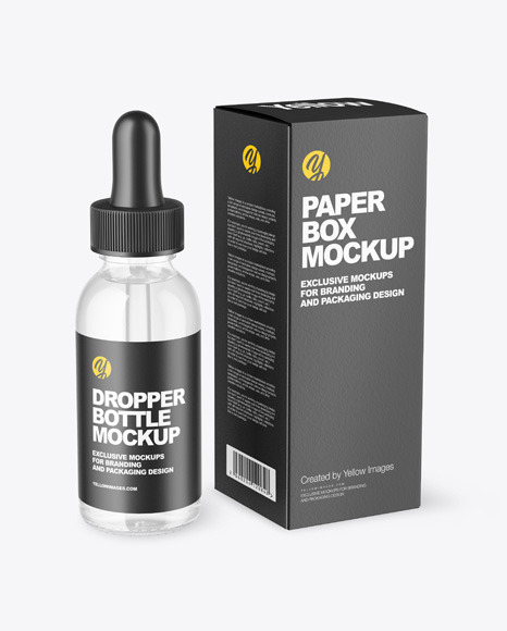 Clear Glass Dropper Bottle with Paper Box Mockup PSD #2