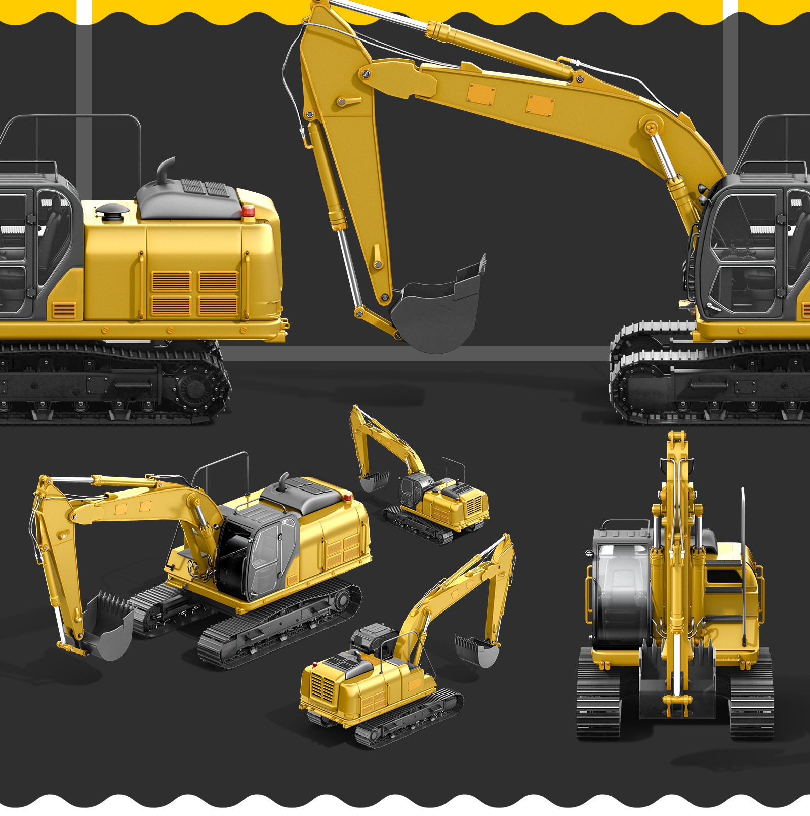 Download Psd Mockup 3d Model Heavy Machines Track Excavator 6 In Vehicle Mockups On Yellow Images Creative Store