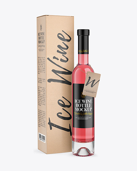 Clear Glass Pink Wine Bottle With Box Mockup PSD #2