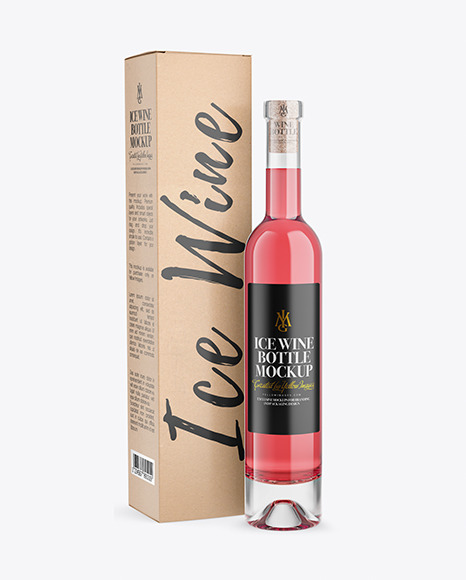 Clear Glass Pink Wine Bottle With Box Mockup PSD #1
