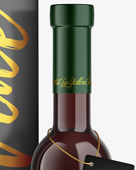 Amber Glass Red Wine Bottle With Box Mockup PSD #6