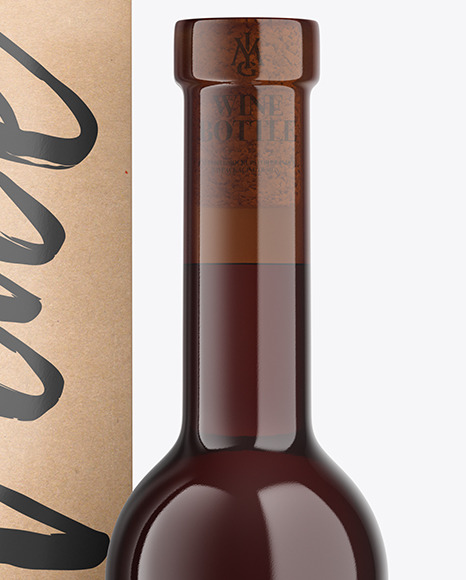 Amber Glass Red Wine Bottle With Box Mockup PSD #7
