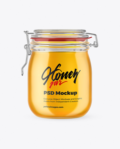 Glass Honey Jar With Clamp Lid Mockup