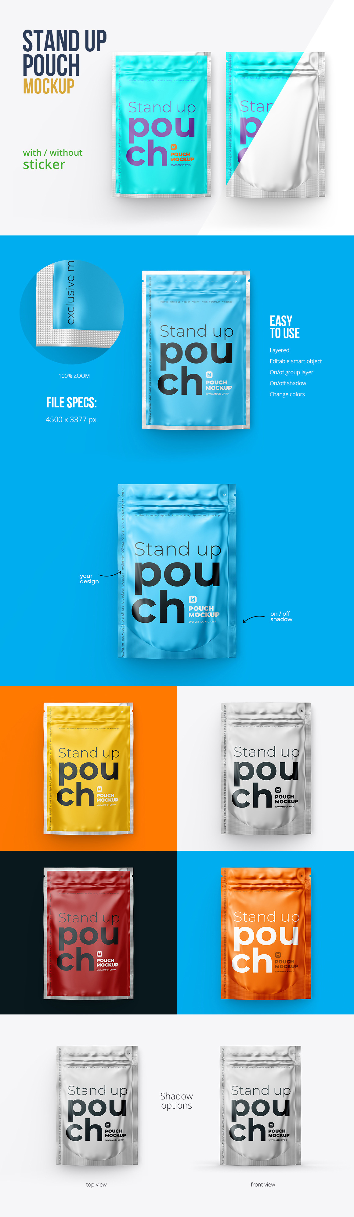 Download 4 X6 Metallic Stand Up Pouch Mockup Front View In Packaging Mockups On Yellow Images Creative Store