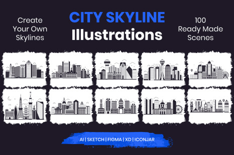 100 City Skyline Vector Illustration