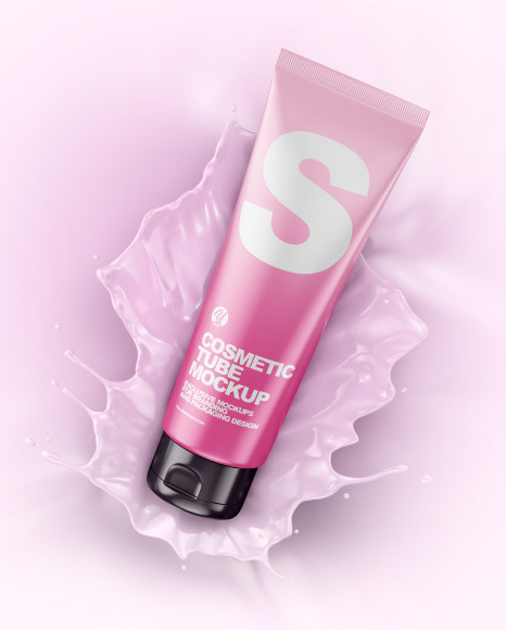 Download Glossy Cosmetic Tube with Splash Mockup in Tube Mockups on ...