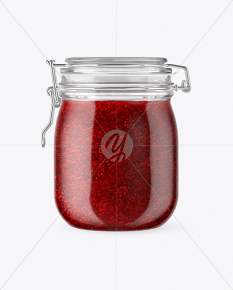 Glass Raspberry Jam Jar With Clamp Lid Mockup PSD #3
