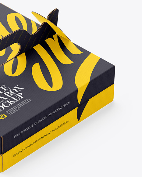 Download Carton Paper Double Pizza Box With Handles Mockup In Box Mockups On Yellow Images Object Mockups