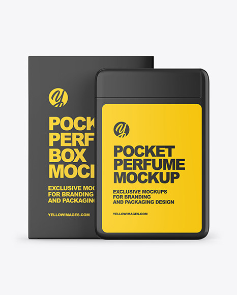 Download Pocket Perfume With Box Mockup In Packaging Mockups On Yellow Images Object Mockups