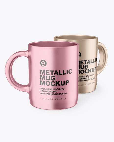 Download Two Metallic Mugs Mockup In Cup Bowl Mockups On Yellow Images Object Mockups