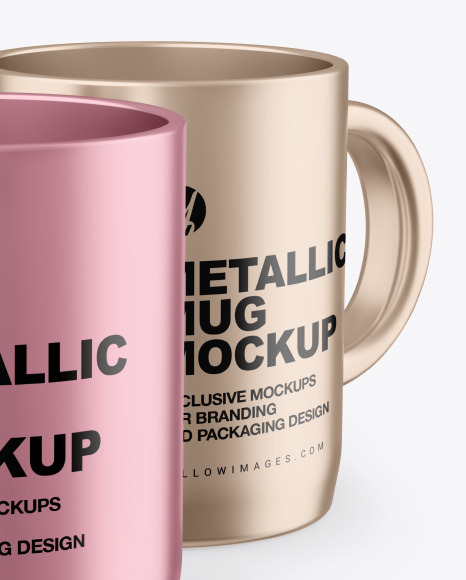 Download Two Metallic Mugs Mockup In Cup Bowl Mockups On Yellow Images Object Mockups