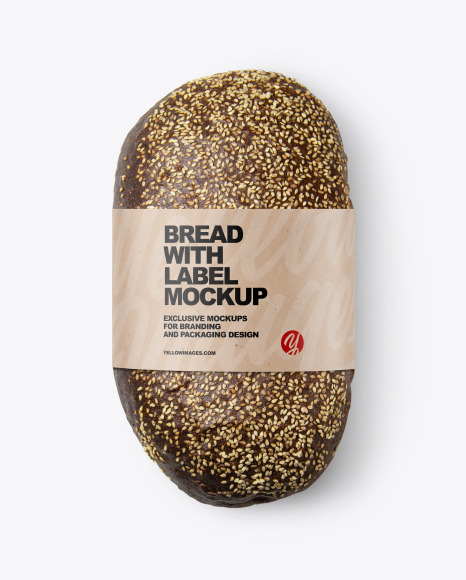 Download Loaf Of Rye Bread With Sesame Label Mockup In Packaging Mockups On Yellow Images Object Mockups