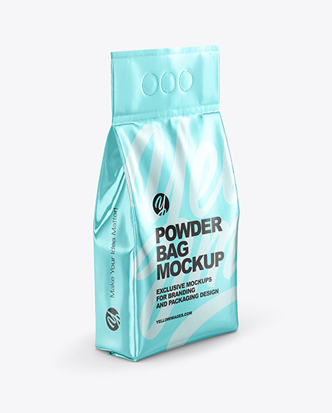 Download Metallic Powder Bag Mockup Half Side View In Bag Sack Mockups On Yellow Images Object Mockups