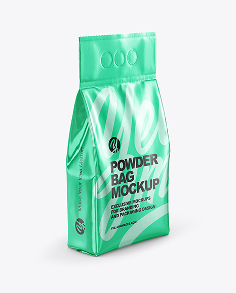 Download Metallic Powder Bag Mockup Half Side View In Bag Sack Mockups On Yellow Images Object Mockups