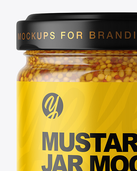 Clear Glass Jar with Wholegrain Mustard Mockup PSD #2