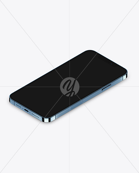 Isometric Apple iPhone 12 Pro Max Pacific Blue Mockup PSD #3