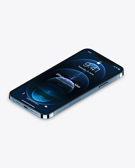 Isometric Apple iPhone 12 Pro Max Pacific Blue Mockup PSD #4