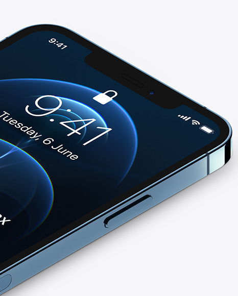 Isometric Apple iPhone 12 Pro Max Pacific Blue Mockup PSD #2