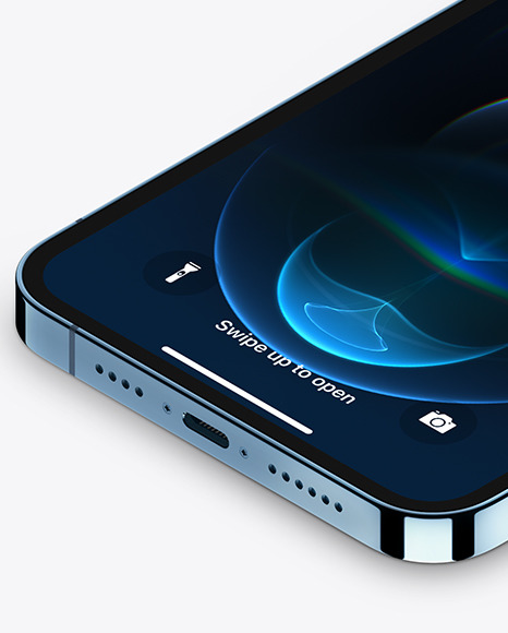 Isometric Apple iPhone 12 Pro Max Pacific Blue Mockup PSD #1