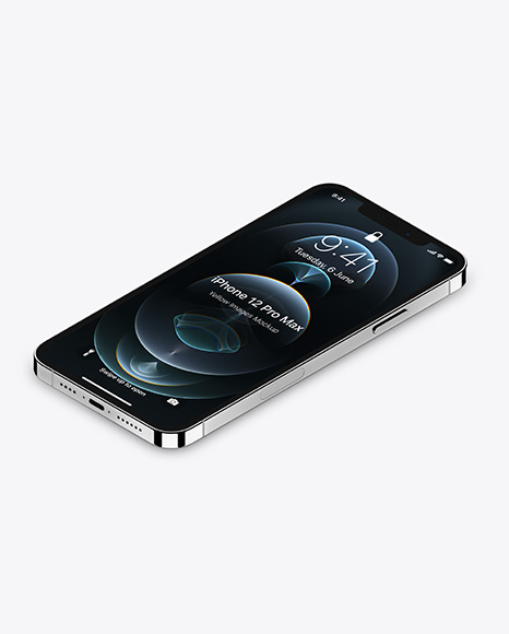 Isometric Apple iPhone 12 Pro Max Silver Mockup PSD #2