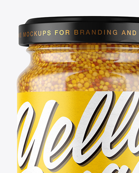 Clear Glass Jar with Wholegrain Mustard Mockup PSD #2