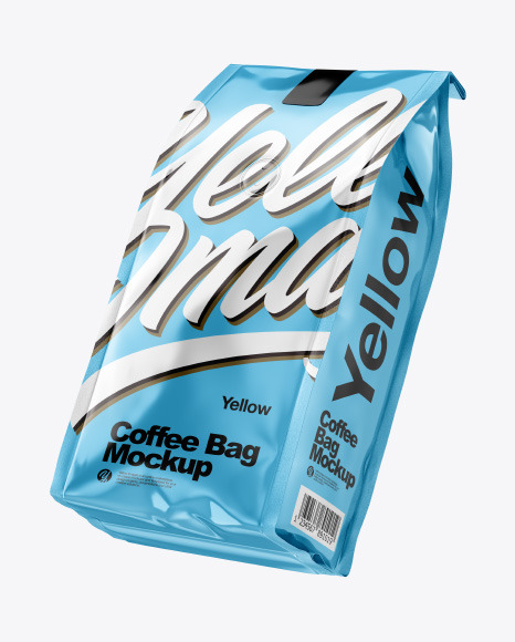 Two Glossy Metallic Coffee Bag Packaging Mockup PSD #1