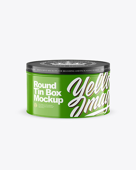 Download Glossy Round Tin Box Mockup in Can Mockups on Yellow Images Object Mockups