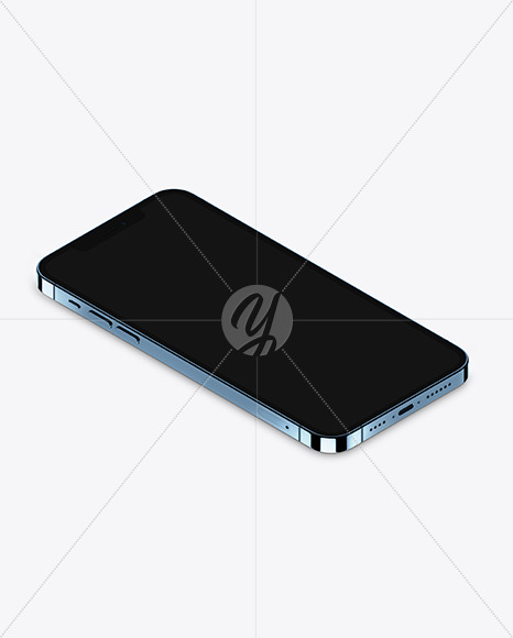 Download Isometric Apple iPhone 12 Pro Max Pacific Blue Mockup Free Mockups