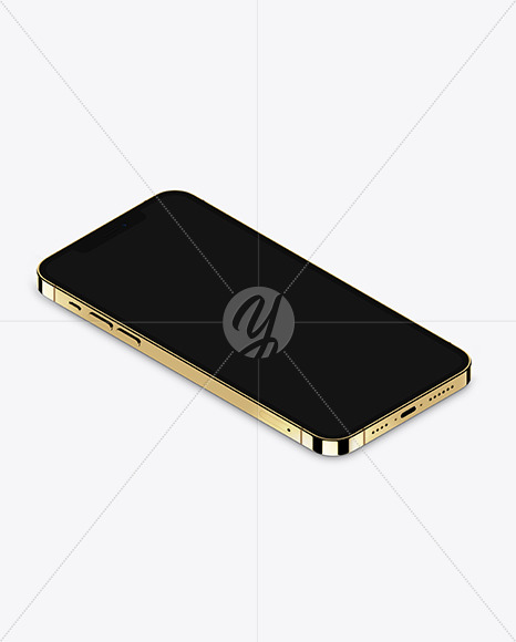 Isometric Apple Iphone 12 Pro Max Gold Mockup In Device Mockups On Yellow Images Object Mockups