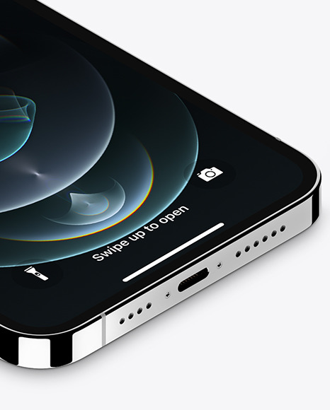 Isometric Apple iPhone 12 Pro Max Silver Mockup PSD #1